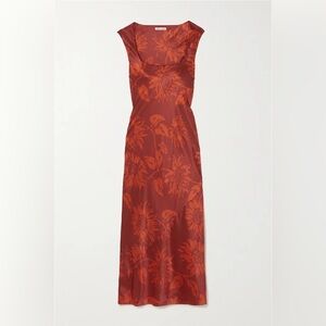 REFORMATION Hendrix Floral-Print Silk-Satin Midi Dress Size Small